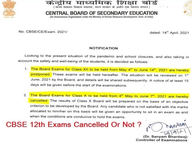 CBSE 12th Exams Cancelled Or Not, Postponed, Latest Updates, News