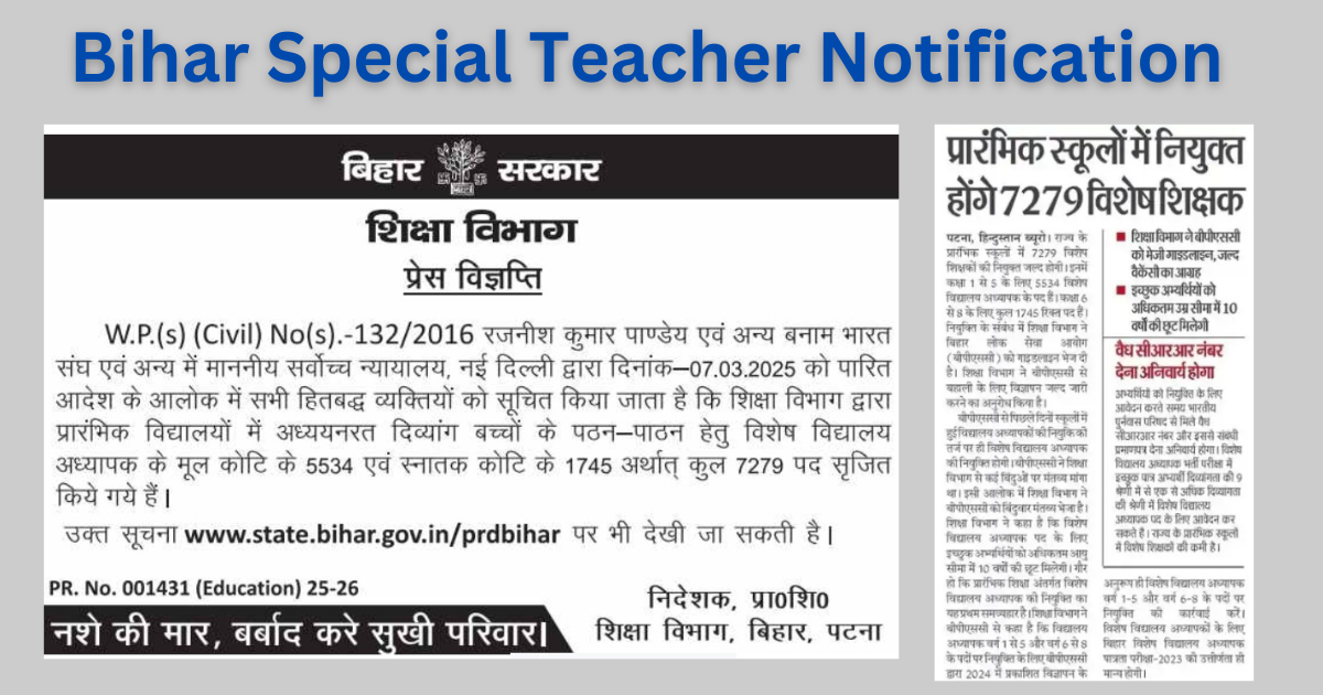Bihar Special teacher post Notification