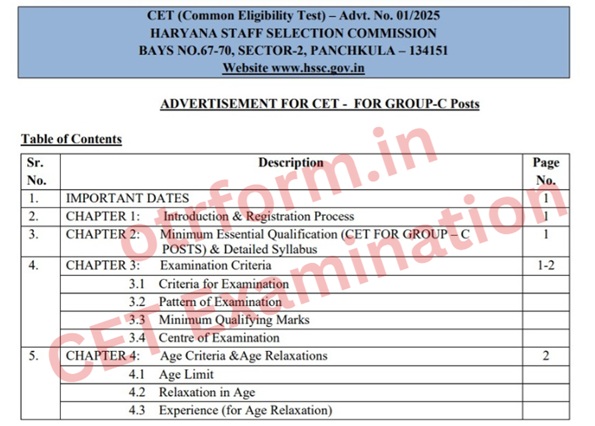Haryana CET Notification Apply Online