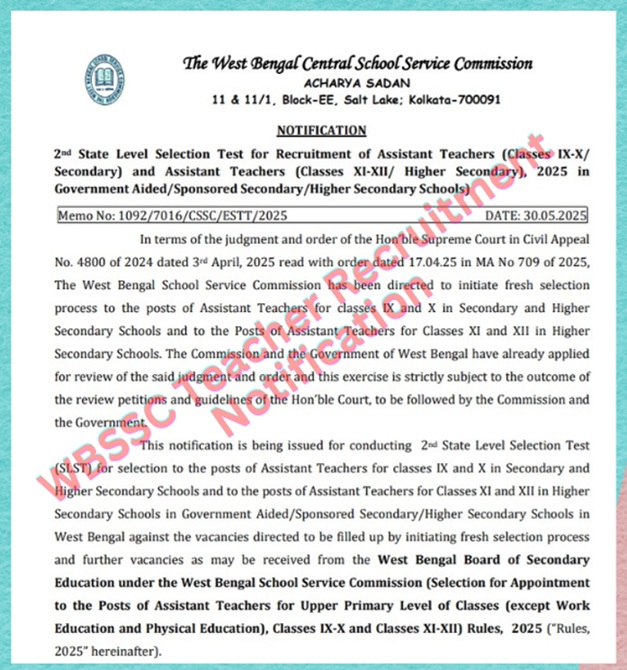 WBSSC Teacher New Notification pdf